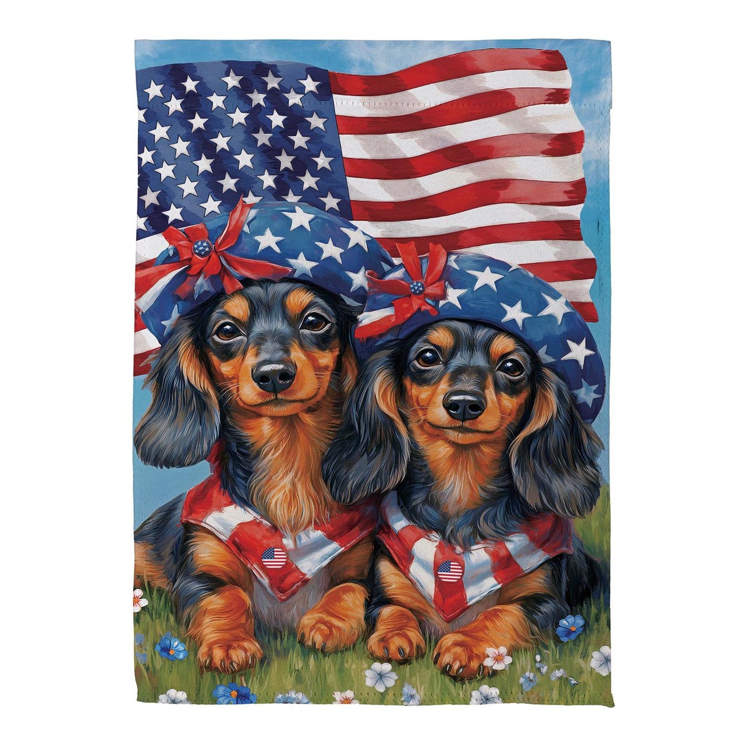 Patriotic Dachshund Duo Suede Garden Flag
