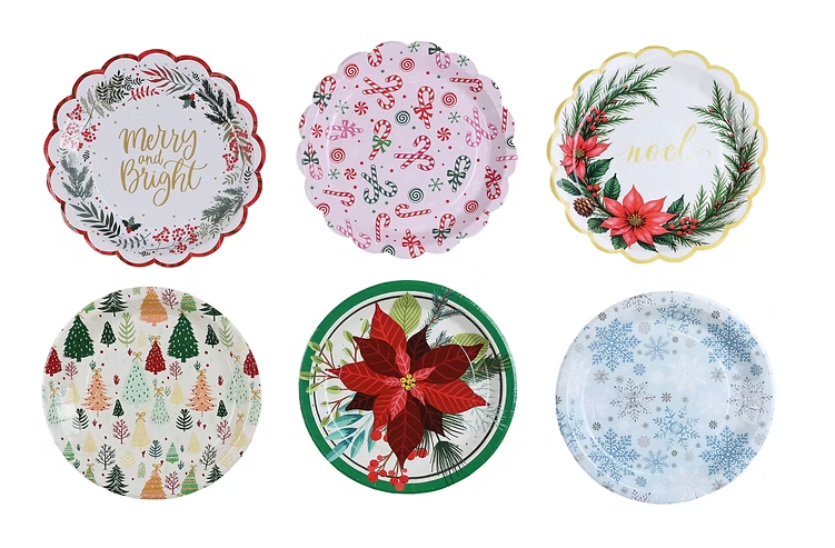10-Pack Christmas Dinner Paper Plates, Asst
