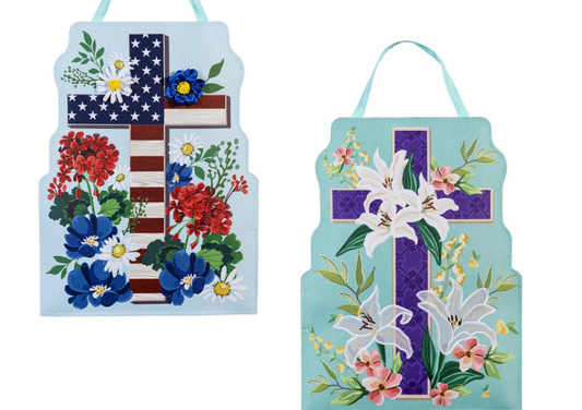 Easter Cross & Patriotic Cross Reversible Door Decor