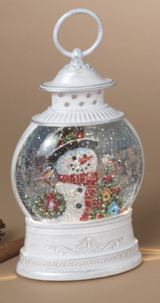 Lighted Spinning Water Globe Lantern w/ Holiday Scene and Timer, 2 Asst