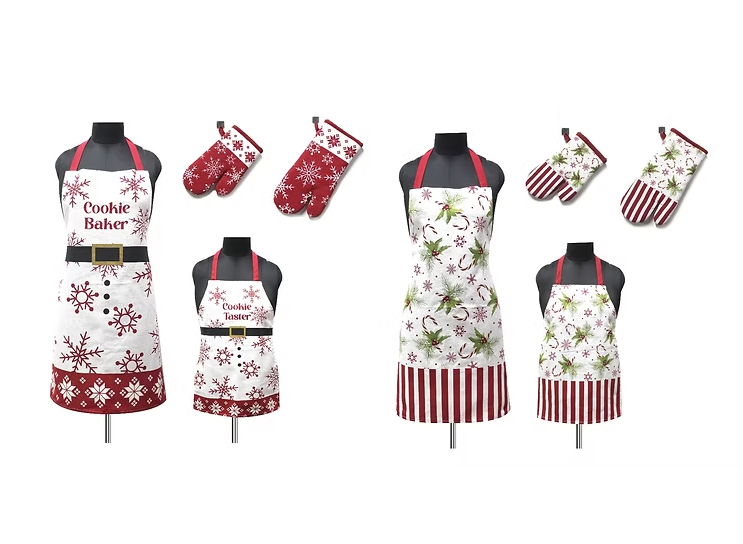4-Pack Mommy and Me Christmas Baking Aprons & Ovenmitts, Asst
