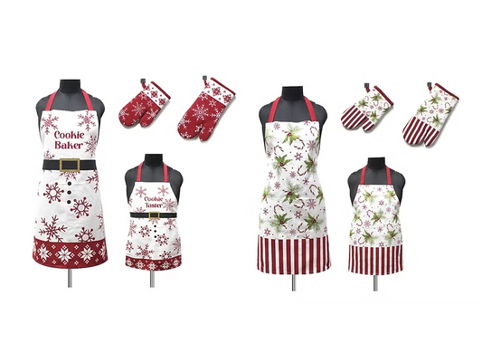 4-Pack Mommy and Me Christmas Baking Aprons & Ovenmitts, Asst