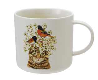 14 oz. Stoneware Mug with Cat & Flora/Fauna, 2 Styles