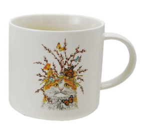 14 oz. Stoneware Mug with Cat & Flora/Fauna, 2 Styles