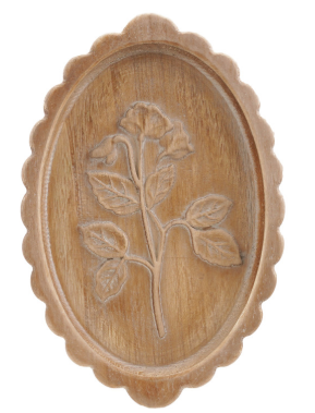 Wood Scalloped Wall Décor w/ Laser Etched Botanicals, Natural, 2 Styles