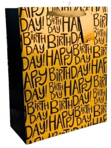 Medium Metallic Gold and Black Birthday Gift Bags