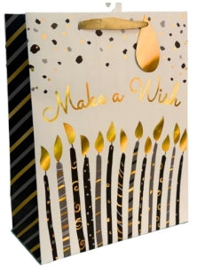 Medium Metallic Gold and Black Birthday Gift Bags