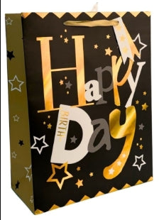 Medium Metallic Gold and Black Birthday Gift Bags