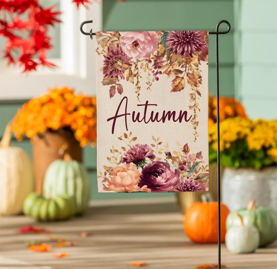 Autumn Florals Burlap Flag