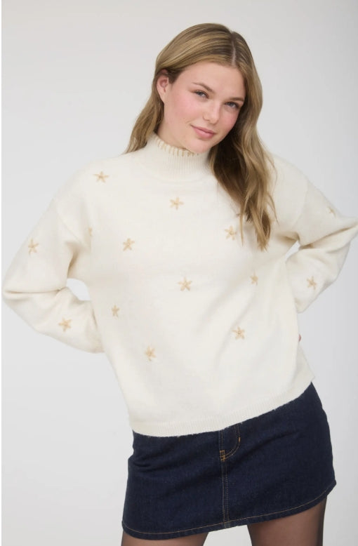 Dainty Flower Mock Neck Sweater
