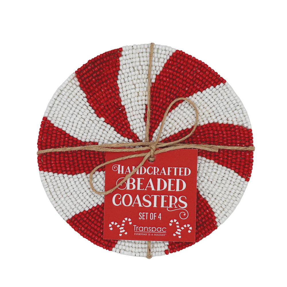 Beaded Peppermint Coasters S/4