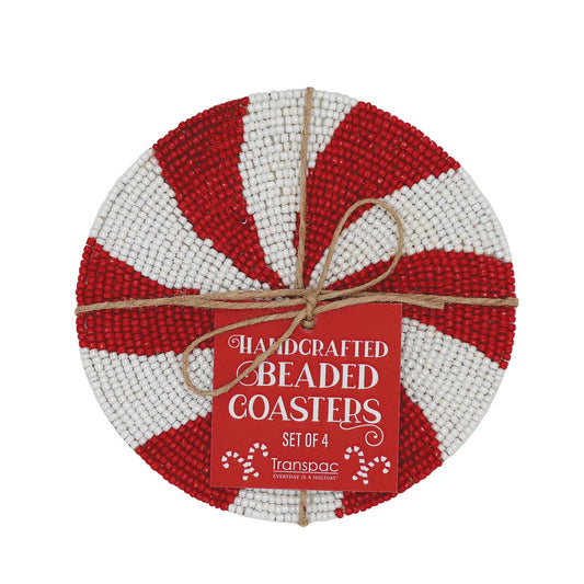 Beaded Peppermint Coasters S/4