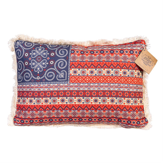 Americana BOHO Flag Frayed Edge Travel Pillow