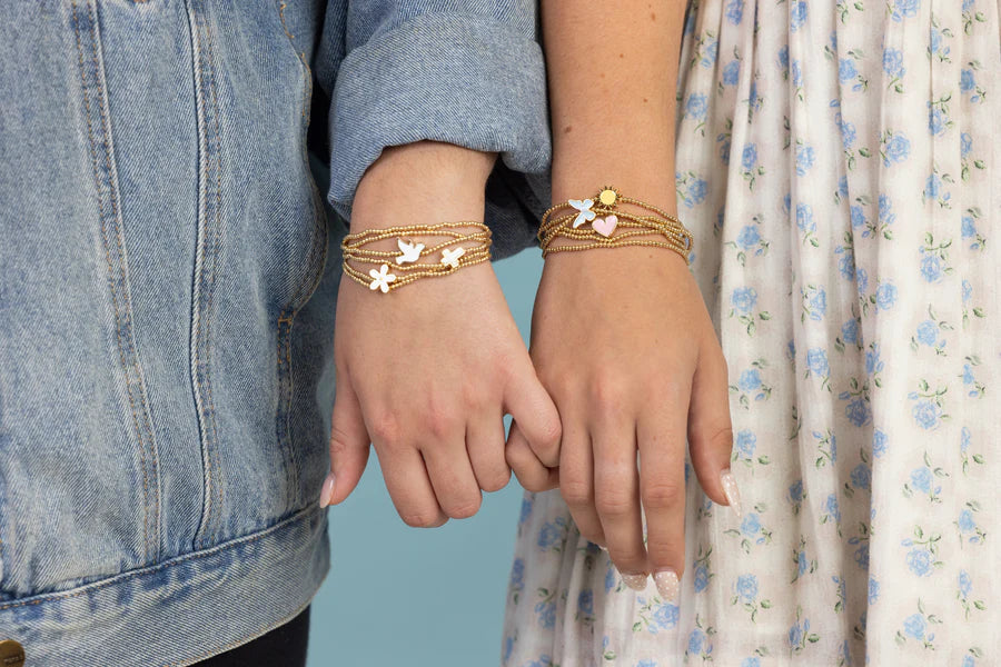 Spiritual Metal & Enamel Beaded Stretch Bracelet Set of 2