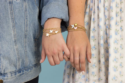 Spiritual Metal & Enamel Beaded Stretch Bracelet Set of 2