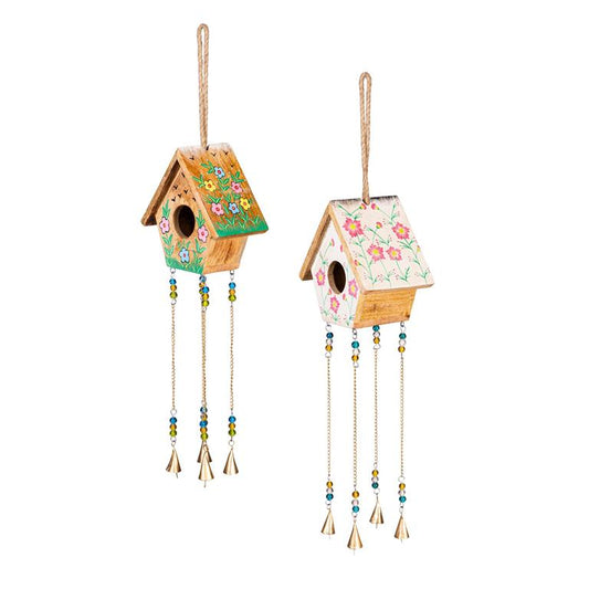 What She Shed Wind Chime, Wood, Hand-painted Birdhouse, 27"