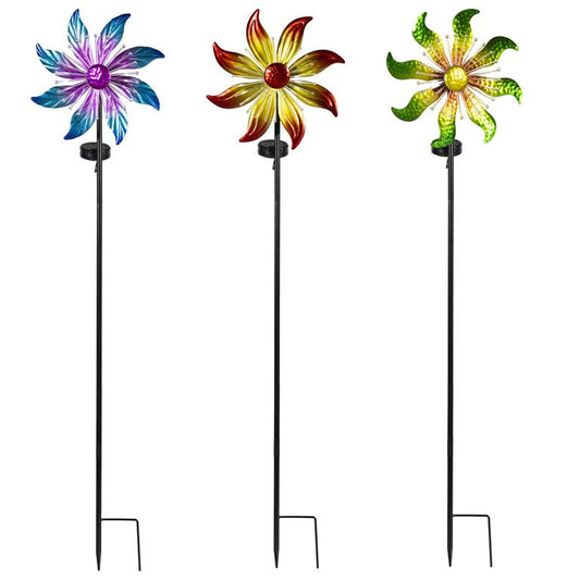 Solar Metal Flower Wind Spinner