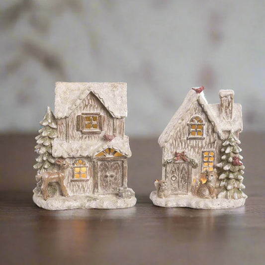 Light Up Holiday Cabin Decor 2 Asst