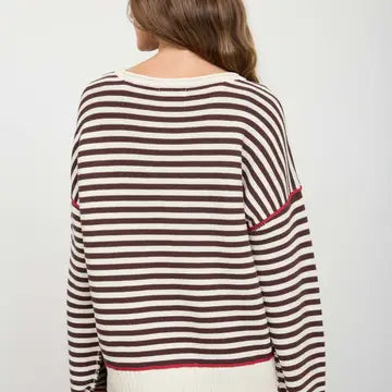 Stripe Contrast Stitch Raw Edge Knit Sweater