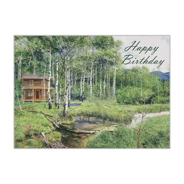 Spring Stream and Cabin - Birthday Card