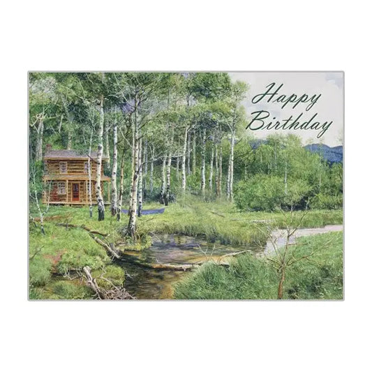 Spring Stream and Cabin - Birthday Card
