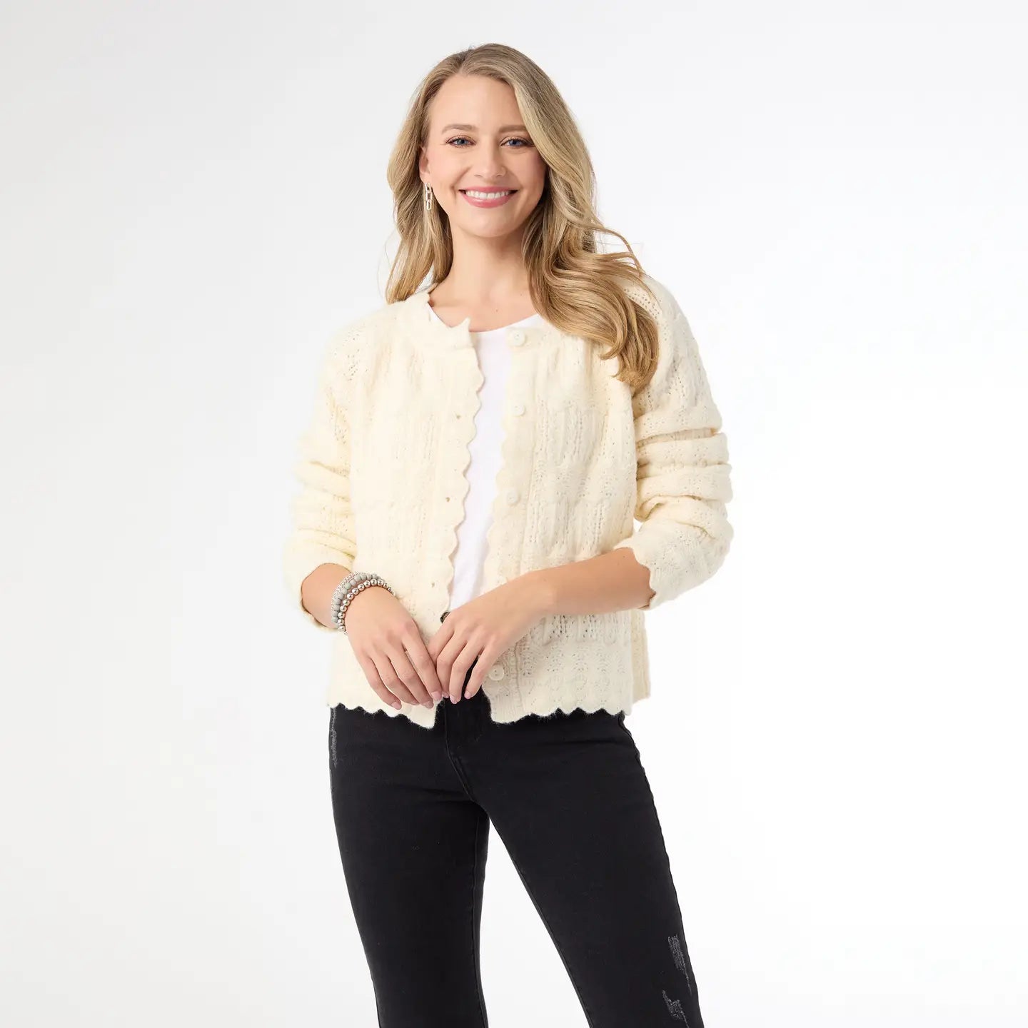 Regina Cardigan with Scalloped Trim