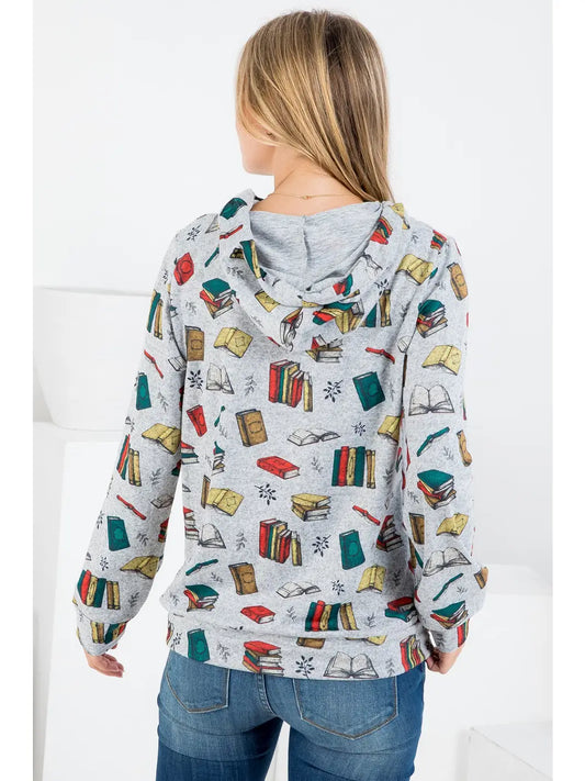 Books Print Hoodie with Pocket