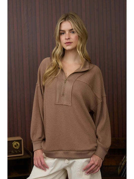 Half Zip Collared Long Sleeve Top