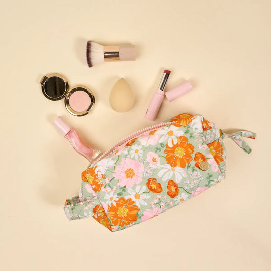 Essentials Quilted Cosmetic Pouch–Bouquet Beauty Sage