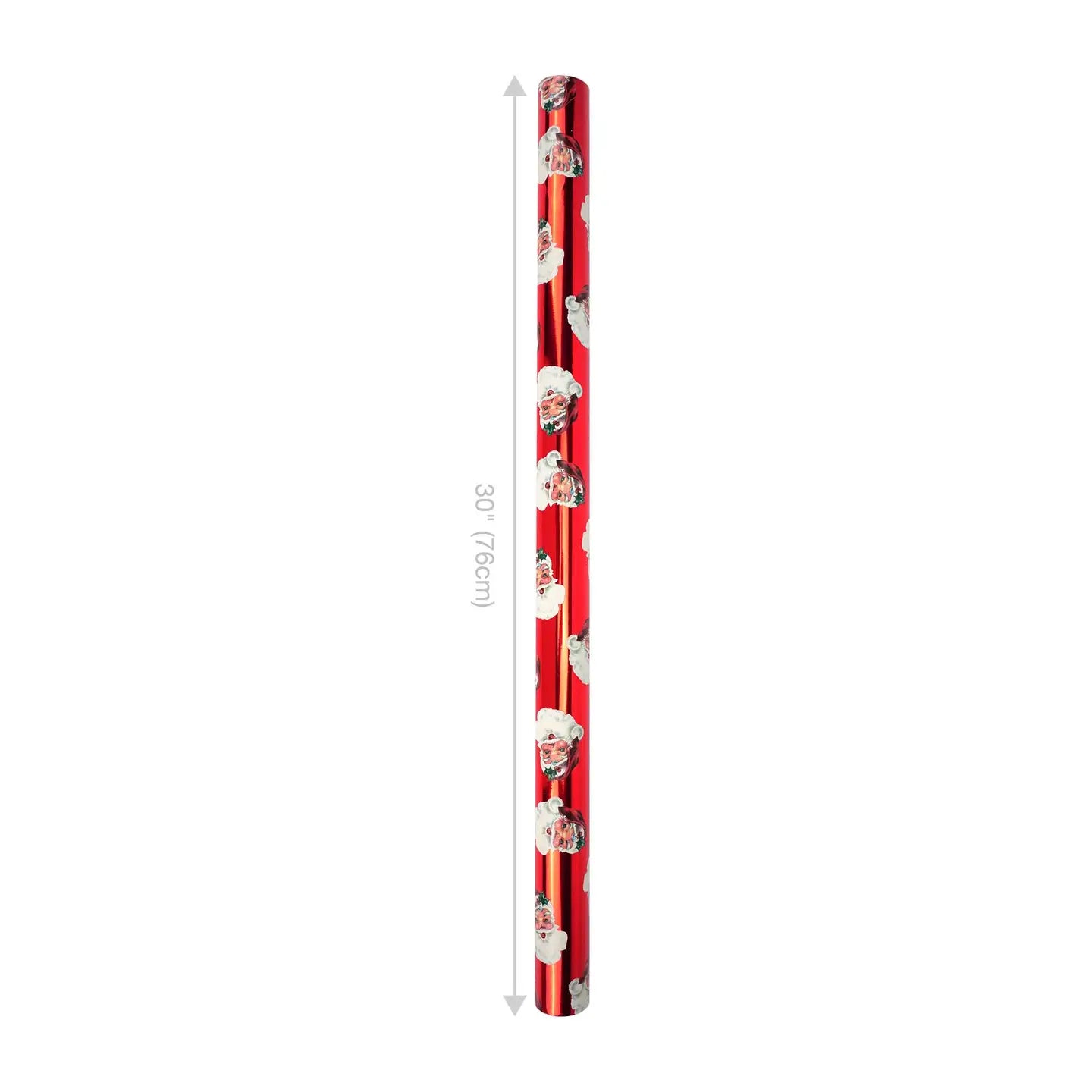 30" X 10' Reversible Holiday Wrapping Paper | Vintage Santa Faces/Red and White Diagonal Stripe