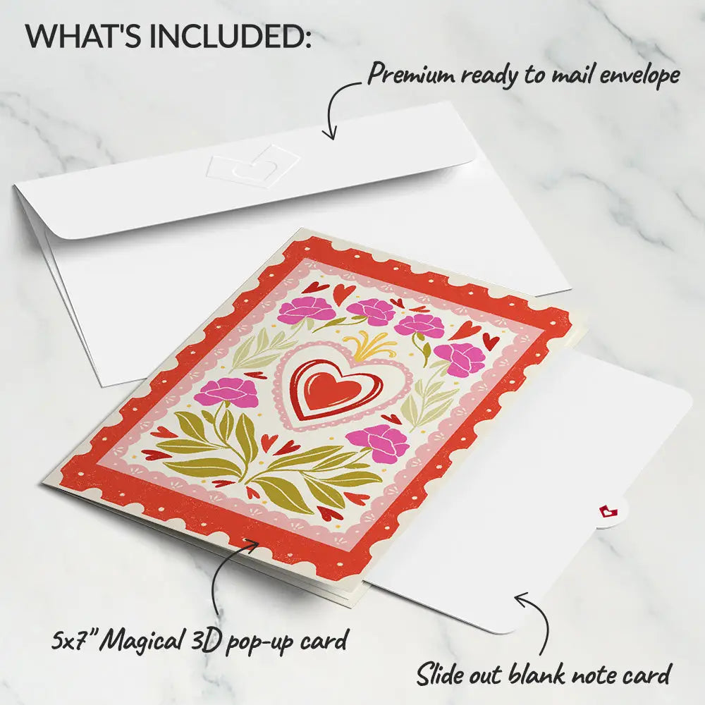 Vintage Floral Love You Heart Pop-Up Card