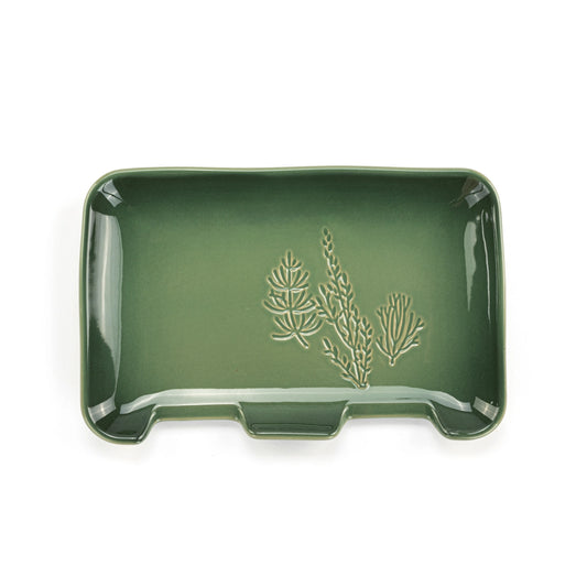 Green Pressed Floral Double Spoon Rest