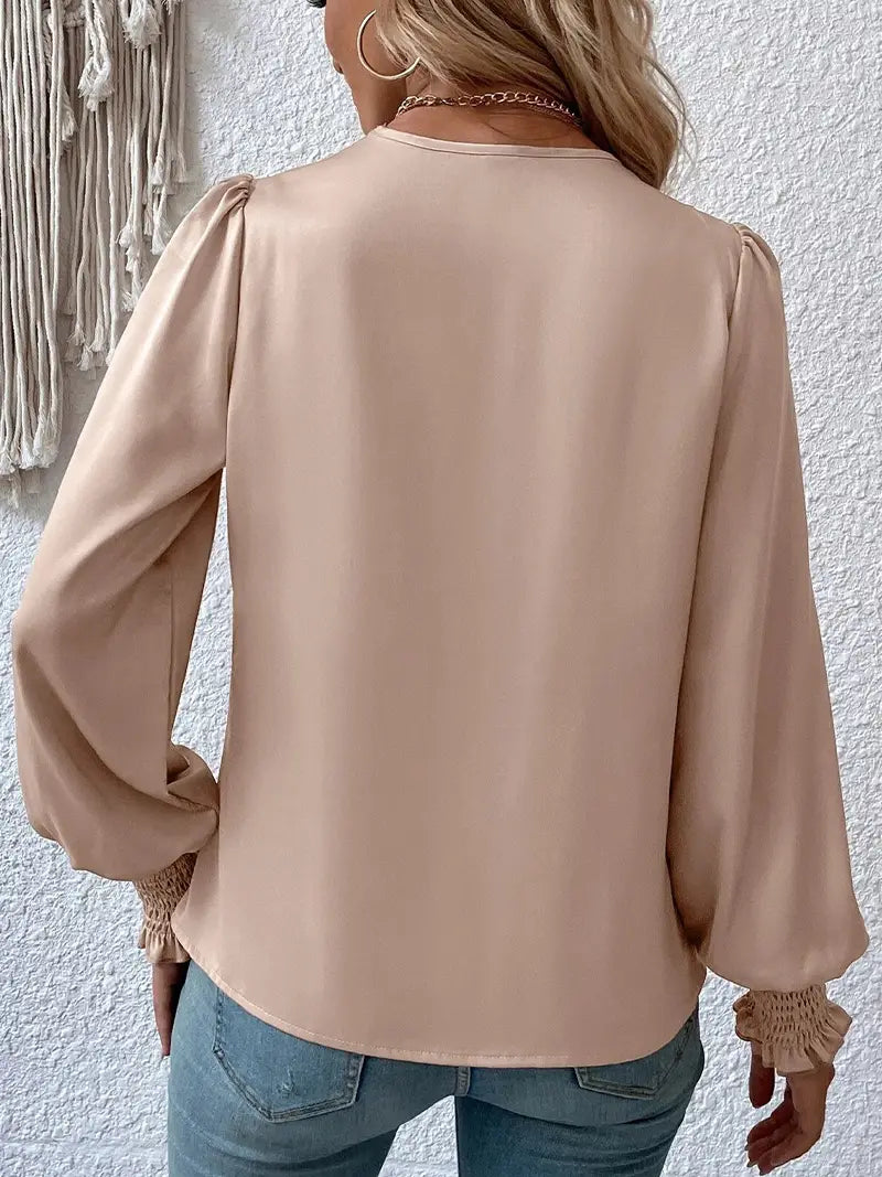 Cross Wrap Ribbed Sleeve Blouse