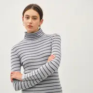 Classic Cut Striped Turtle Neck Sweater