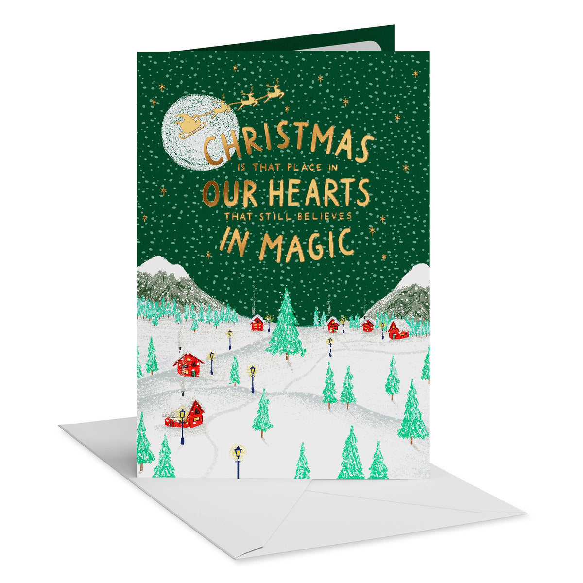Christmas Card with Midnight Village Scene