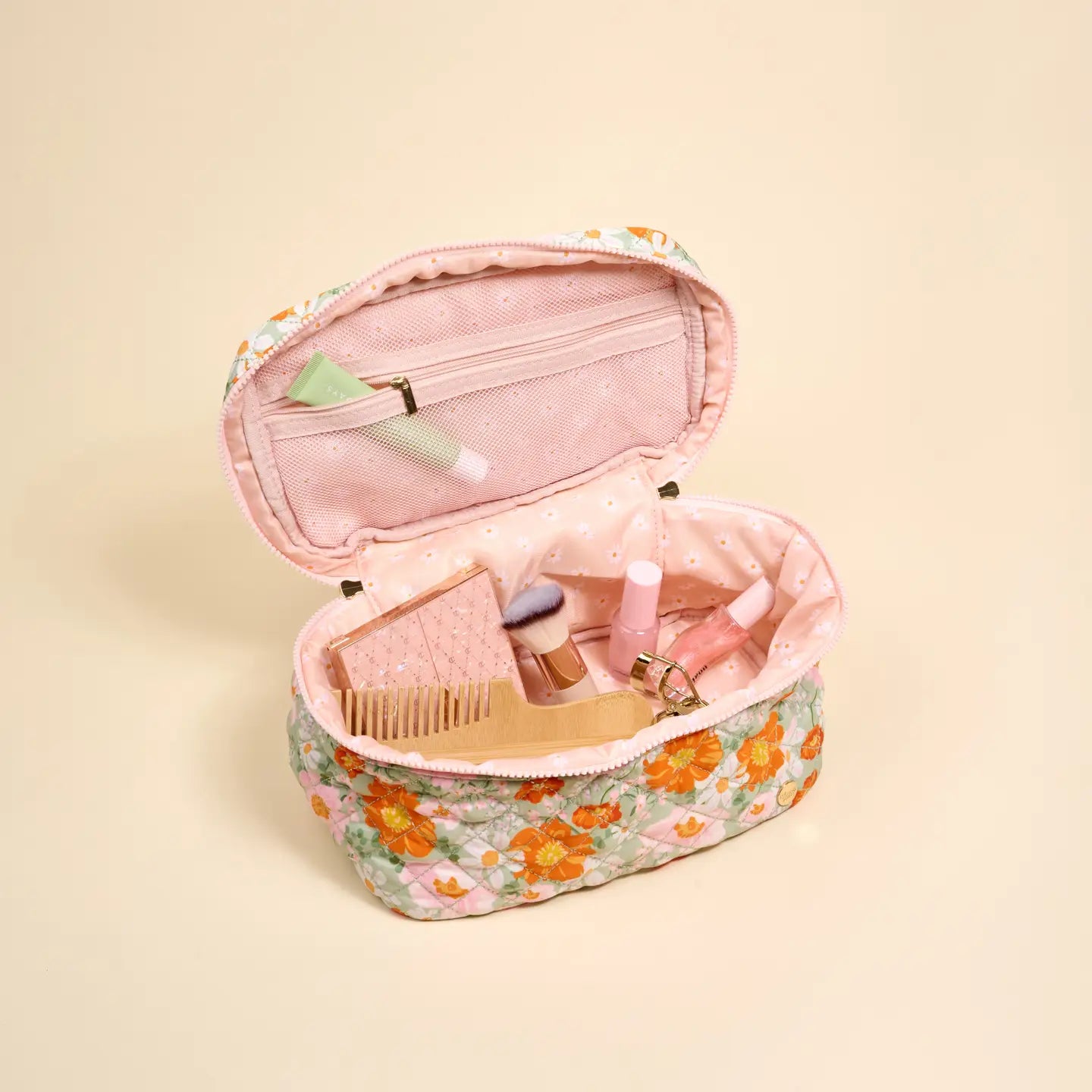 Glam & Go Quilted Cosmetic Bag–Bouquet Beauty Sage