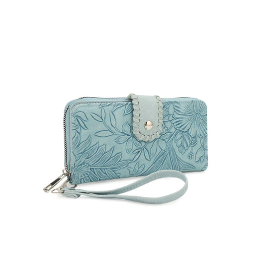 Zoila Zip Around Bifold Tooled Wristlet Wallet