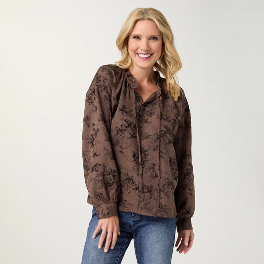 Raelynn Long Sleeve Flocked Floral Top