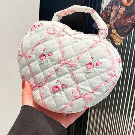 Quilted Heart Shape Cosmetic Bag