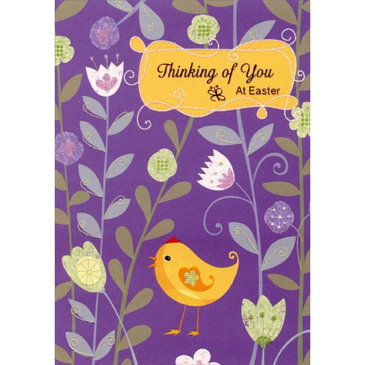 Chick in Flower Bed Thinking of You Easter Card