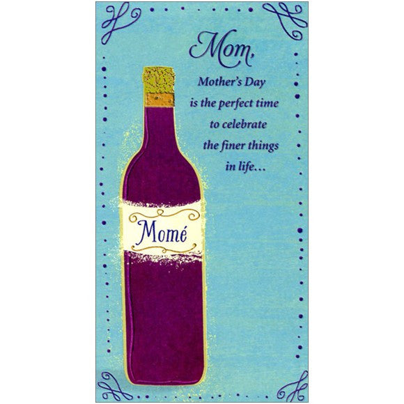 Wine Bottle on Blue: Mom Mother's Day Card