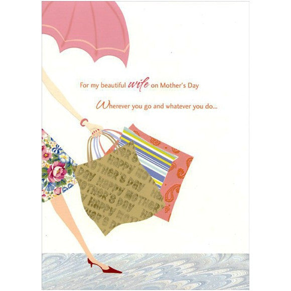 Woman Holding Shopping Bags: Wife Mother's Day Card