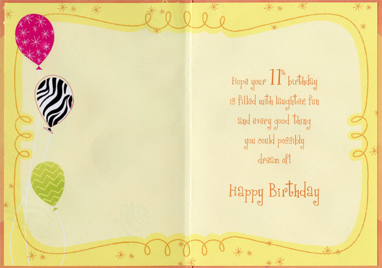 Age 11 Birthday Card - Girl