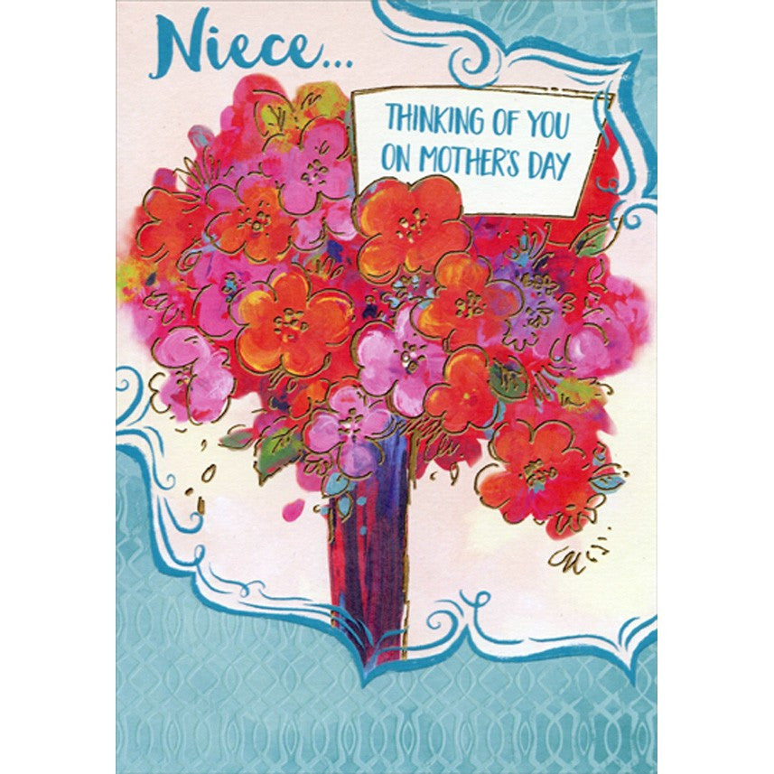 Large Gold Trim Bouquet Mother's Day Card for Niece