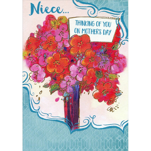 Large Gold Trim Bouquet Mother's Day Card for Niece