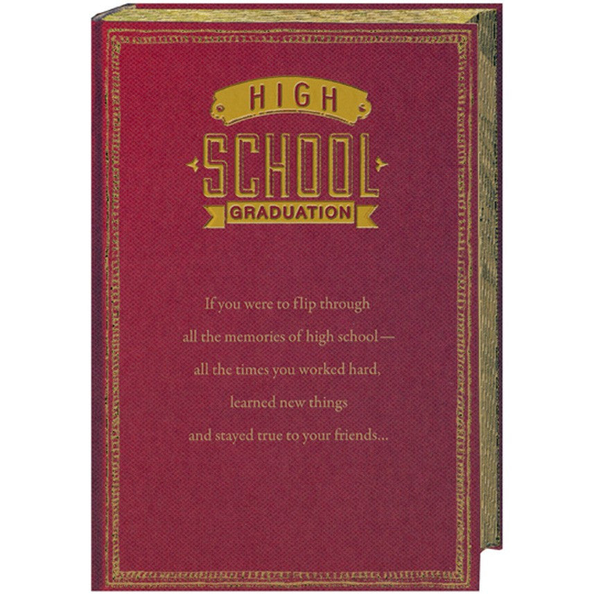 Red Textured Book : Gold Foil Accents Die Cut High School Graduation Congratulations Card