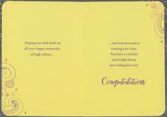 Neon Colored Grad Cap on Black High School Graduation Congratulations Card