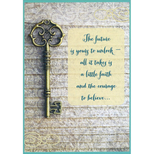 Gold Antique Key : Future is Yours to Unlock Religious Graduation Congratulations Card