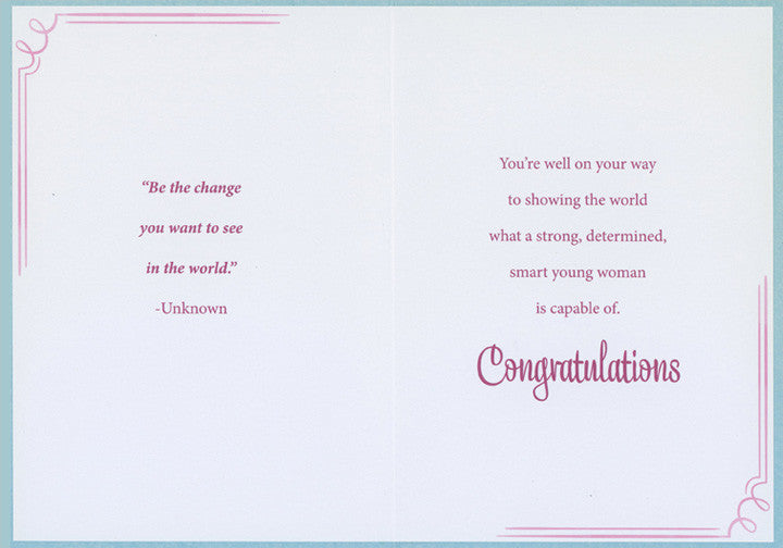Blue Background Graduation Congratulations Card for Young Woman