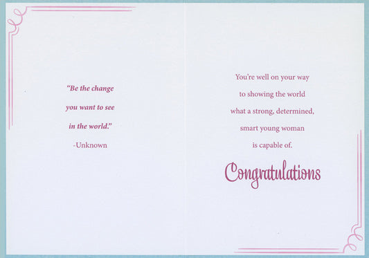Blue Background Graduation Congratulations Card for Young Woman
